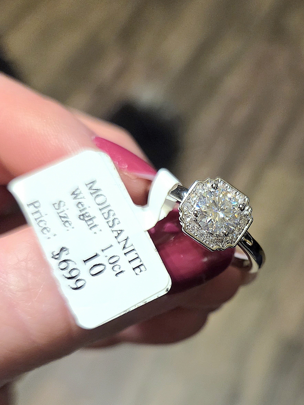 New 1.0ct Moissanite Halo Solitaire Ring in White with Silver Setting Sz 10